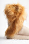 Women's Beige Suede Fur Detailed 5cm Thick Sole Winter Casual Boots - 6