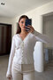 Cardigan with Lace Details on the Collar and Sleeves - Ecru