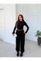Waist Drape Detail Blouse and Elastic Cuffed Viscose Fabric Two-Piece Set