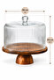 Glass Cake Dish with Stand – Cake, Cake Slice, and Dessert Presentation Container with Wooden Stand and Lid - 5