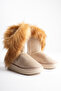 Women's Beige Suede Fur Detailed 5cm Thick Sole Winter Casual Boots - 5