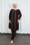 Large Size Mother's Set with Stone-Embellished Sleeves Bitter Coffee Hnt2101 - 4