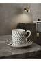Black and White Spiral Patterned Gold Gilded Turkish Coffee Cup Set for 6 People - 3