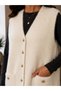 Front Buttoned Double Pocket V-Neck Women's Knitted Vest - 3