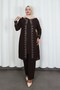 Large Size Mother's Set with Stone-Embellished Sleeves Bitter Coffee Hnt2101 - 3