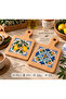 Woodtown 2-Piece Natural Travertine Stone Coffee Presentation Tray Composite Wood Uv Printed Serving Tray with Handle - 3