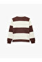 Long Sleeve Three Thread Ribbed Buttoned Striped Polo Collar Sweatshirt - 3