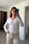Cardigan with Lace Details on the Collar and Sleeves - Ecru - 3