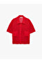 Polo Collar Short Sleeve Openwork Mesh Shirt with Pockets - 2