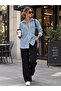 Women's Light Blue Snap Fastener Double Pocket Low Shoulder Oversize Long Sleeve Denim Shirt