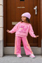 Girl's Cat Printed 100% Cotton Pink Set - 7