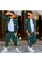 Boy's 5-14 Years Old Green Pique Fabric 3-Piece Tracksuit Set Bottom Top Set 60334-Y - 3