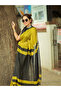 Mustard Yellow Lilan Cotton Saree with Black Sleeveless Blouse - KTS9918 | Mustard Yellow & Black - 2