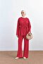 Women's Crew Neck Waist Tie Set Red - 2