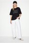 Women's Black Crew Neck Short Sleeve Letter Printed Oversize T-Shirt 60382630 - 4