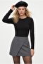 Women's Vex Shorts Lined Asymmetrical Button Detailed Anthracite Skirt - 2