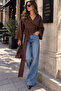 Women's Double Breasted V-Neck Belted Waist Tie Bat Sleeve Loose Long Sleeve Blouse - 4