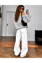 Women's Gray Asymmetrical Collar Ribbed Sweatshirt - 3