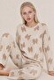 Women's Patterned Long Sleeve Cream Pajama Set 4762 - 3