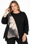 Plus Size Floral Print Stone Stripe Detailed Crew Neck Long Sleeve Women's Blouse