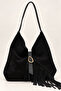 Women's Genuine Suede Leather Large Size Shoulder Bag with Tassel Detail, Large Volume Stylish Bag Elt1009