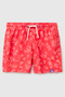 Boys' Red All-Over Printed Packable Swim Shorts