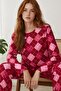 Women's Striped Regular Fit Red Pajama Set 4766