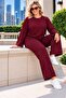 Women's Plus Size Crystal Fabric Two-Piece Set – Long Sleeve Blouse and Wide Leg Pants - 3