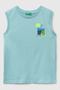 Boy's Water Green Round Neck Undershirt with Print and Processing Detail