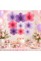 Pink Lilac Shades Retro Colors Flower Shaped Fan Set 9 Pieces