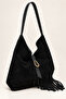 Women's Genuine Suede Leather Large Size Shoulder Bag with Tassel Detail, Large Volume Stylish Bag Elt1009 - 2