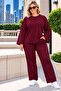 Women's Plus Size Crystal Fabric Two-Piece Set – Long Sleeve Blouse and Wide Leg Pants