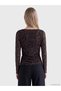 Özmarka New Season Brown Boat Neck Leopard Patterned Blouse - 4