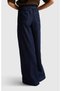Women's Black 100% Cotton Wide Leg Denim Trousers with Front Stitching Detail - 3