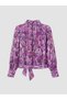 Vizyon New Season Purple Stand Collar Floral Tie-Up Blouse - 2