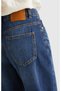 Women's Dark Blue 100% Cotton Distressed Effect Baggy Denim Trousers - 6