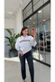 Khaki Written Hooded Sweatshirt Gray - 4