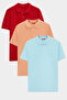 Ds Damat Regular Fit Red/Apricot/Light Turquoise Pique Textured 100% Cotton Polo Neck T-Shirt - 5