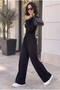 Women's Black Spanish Sleeve Side Gathered Stretchy Buzzy Viscose Soft Fabric Spanish Flare Boat Neck Long Sleeve Bottom Top Jewelry - 3