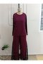 Women's long sleeve crew neck viscose two-piece set with lace detail: blouse and pants - 4