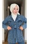 Women's Stone-Detail Silver Buttoned Belted Jeans Suit with Fleto Pockets