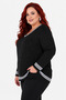 Plus Size V-Neck Silvery Patterned Stripe Detailed Long Sleeve Women's Blouse - 4