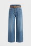 Premium Belted Flare Snow Wash Jean - Light Blue