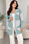 Women's Mint Green Ecru Geometric Patterned Knitwear Cardigan Long Sleeve Open Front Relaxed Fit