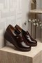Women's Shoes Brown Wrinkled Patent Leather Loafer Casual Non-Slip Wedge Sole with Gold Metal Accessories - 2