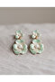 Gold Green Flower Dangle Clip-On Earrings Do Not Require Piercing
