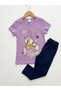 Children's Character Printed Crew Neck Short Sleeve T-Shirt Leggings 2-Piece Set 2-6 Years Cotton - 4