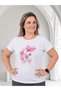 Plus Size Women's Floral Printed Crew Neck Cotton Short Sleeve T-Shirt - 4