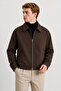 Men's Brown Jacket Premium Double Zipper Classic Collar Casual Stylish Jacket - 2