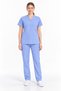 Women's Light Blue Nurse and Doctor Uniform V-Neck Elastic Waist Piping Cuff Relaxed Fit Bottom Top Set - 3